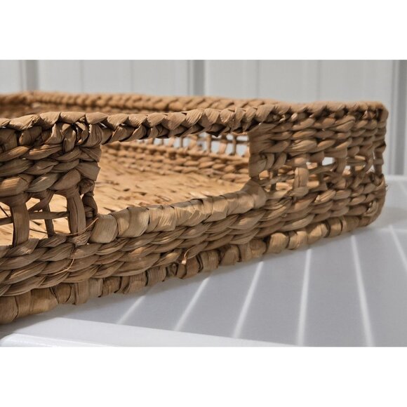 Hearth & Hand Natural Woven Rattan Structured Serving Tray w/ Handles 14" x 20" - Picture 5 of 9